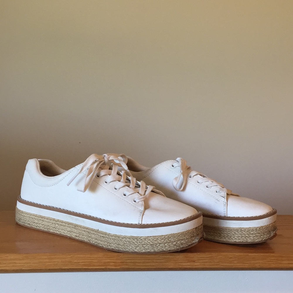 White sneakers with gorgeous braided hemp detail